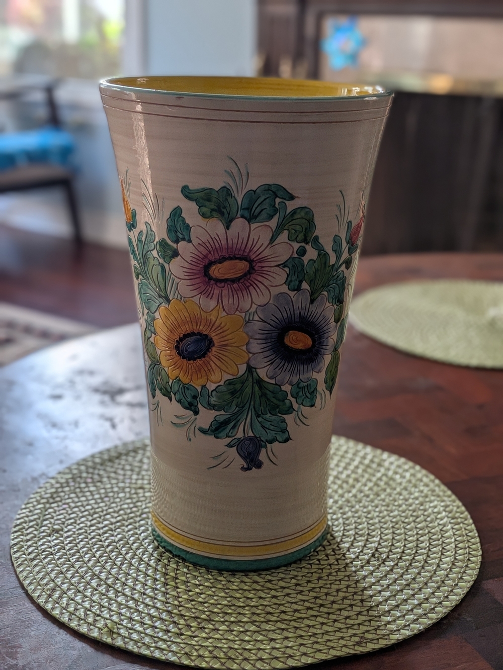 Hand-Painted Floral Ceramic Vase - 14" Tall